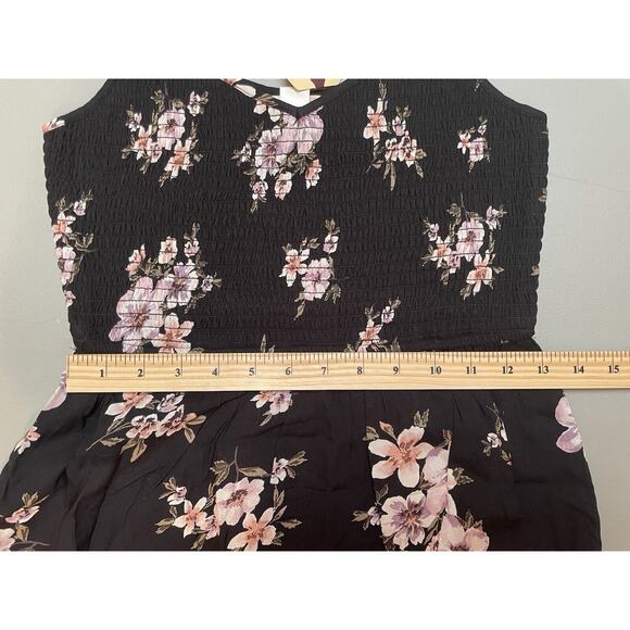 Band of Gypsies Black Lavender Floral Mini Fit & Flare Dress Size S Stretch NWT - Picture 9 of 10